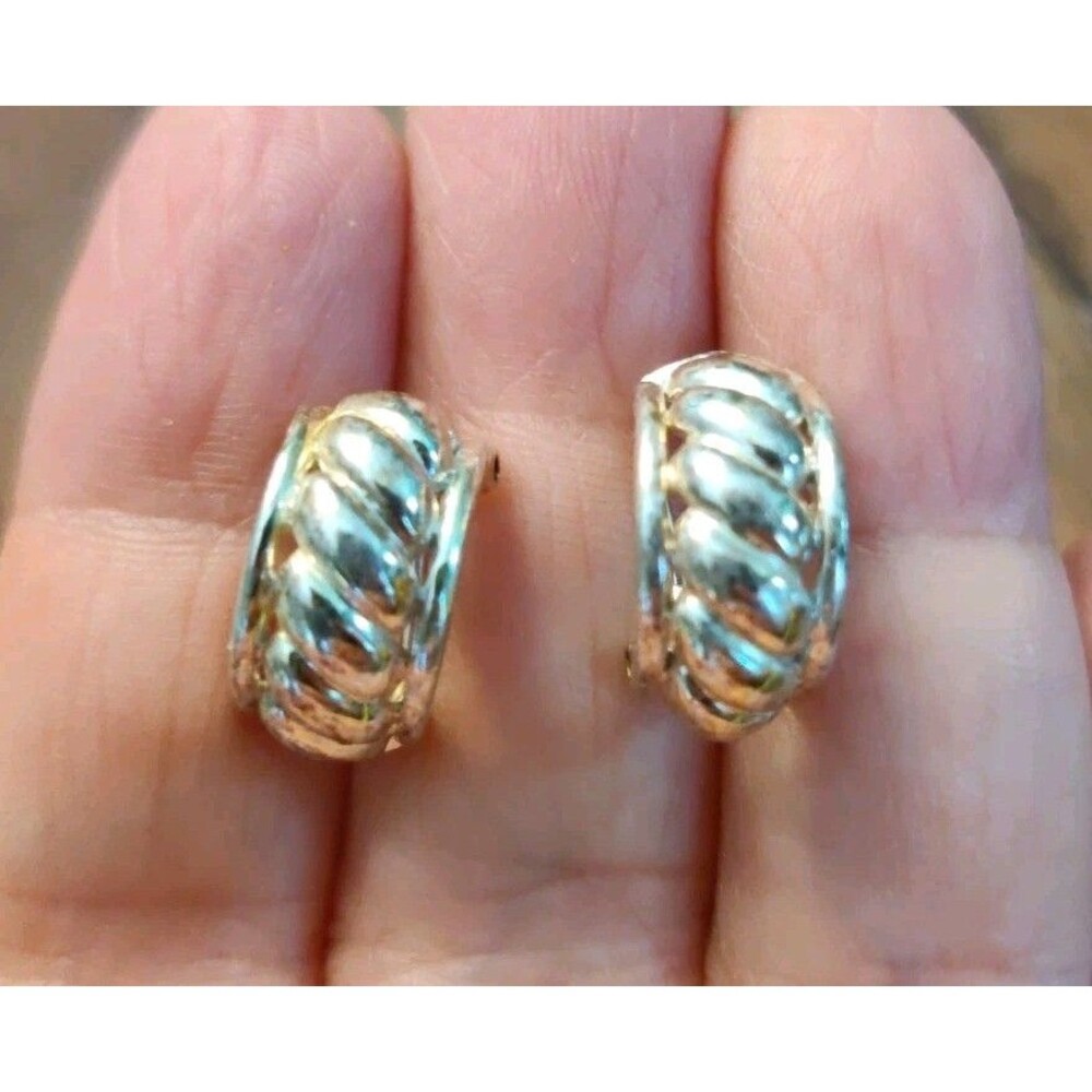 JTS STERLING SILVER HOOP EARRINGS FINE SIGNED 925 ~1/2"